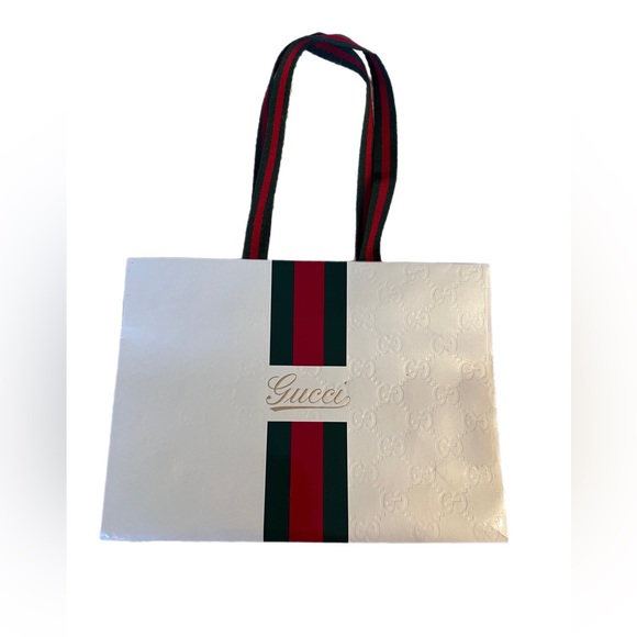 Gucci Shopping Bag - SHINY Pearl White/Red/Green/Gold with GG logo throughout! - Picture 1 of 3
